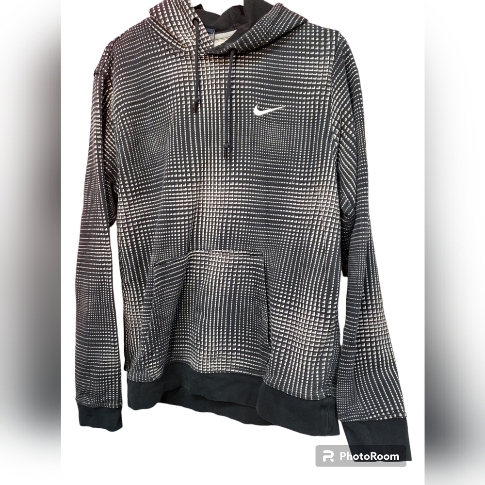 Vintage Nike Hooded  Sweater Black White Geometric Pocket. Size L